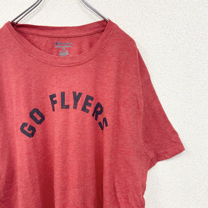 古着　used　champion　チャンピオン　半袖プリントTシャツ　GO　FLYERS　クルーネック　赤　レトロ　2XLサイズ
