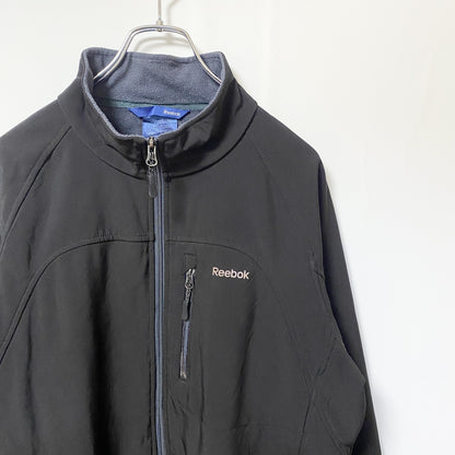 古着 used　Reebok リーボック　長袖裏フリースジャケット　ナイロンジャケット　ワンポイントプリントアウター　黒　ブラック