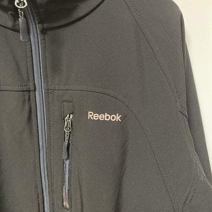 古着 used　Reebok リーボック　長袖裏フリースジャケット　ナイロンジャケット　ワンポイントプリントアウター　黒　ブラック