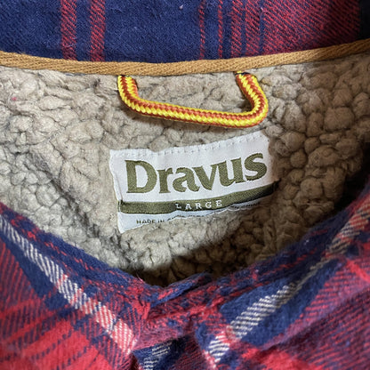 古着 used　Dravus　長袖CPOジャケット　チェック柄　赤　レッド　ネイビー　レトロデザイン　ボア裏地　Lサイズ