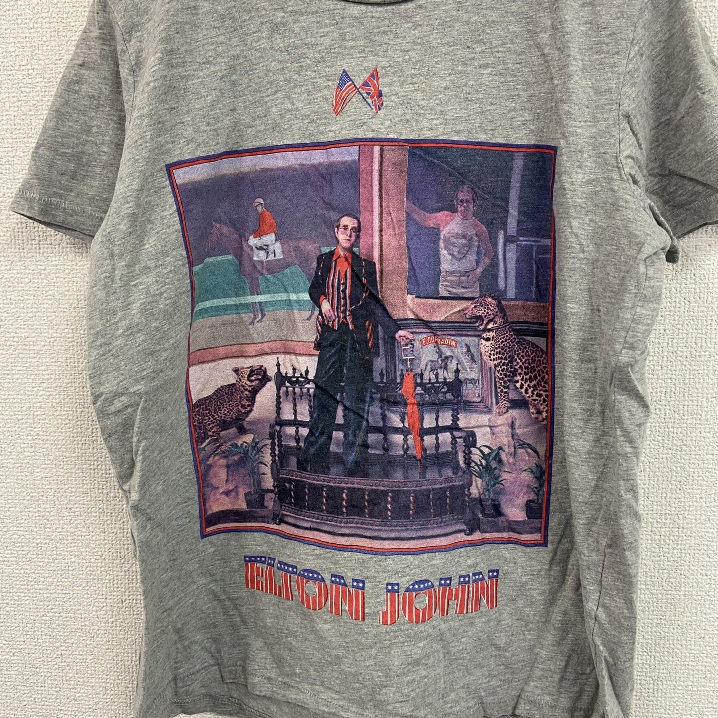 ELTON JHON　エルトン ジョン　半袖プリントTシャツ　シンガーT　シングルステッチ　灰色　グレー　Mサイズ