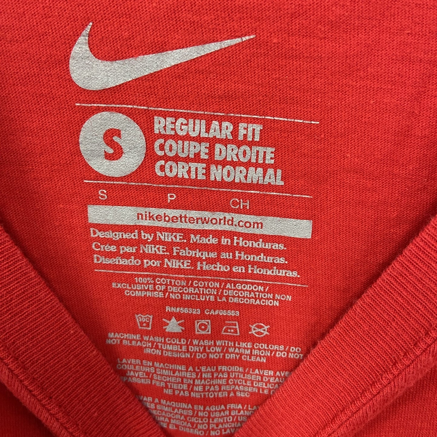 古着　used　NIKE　ナイキ　半袖プリントTシャツ　クルーネック　スウッシュロゴ　カジュアル　レトロ　赤　レッド　Sサイズ