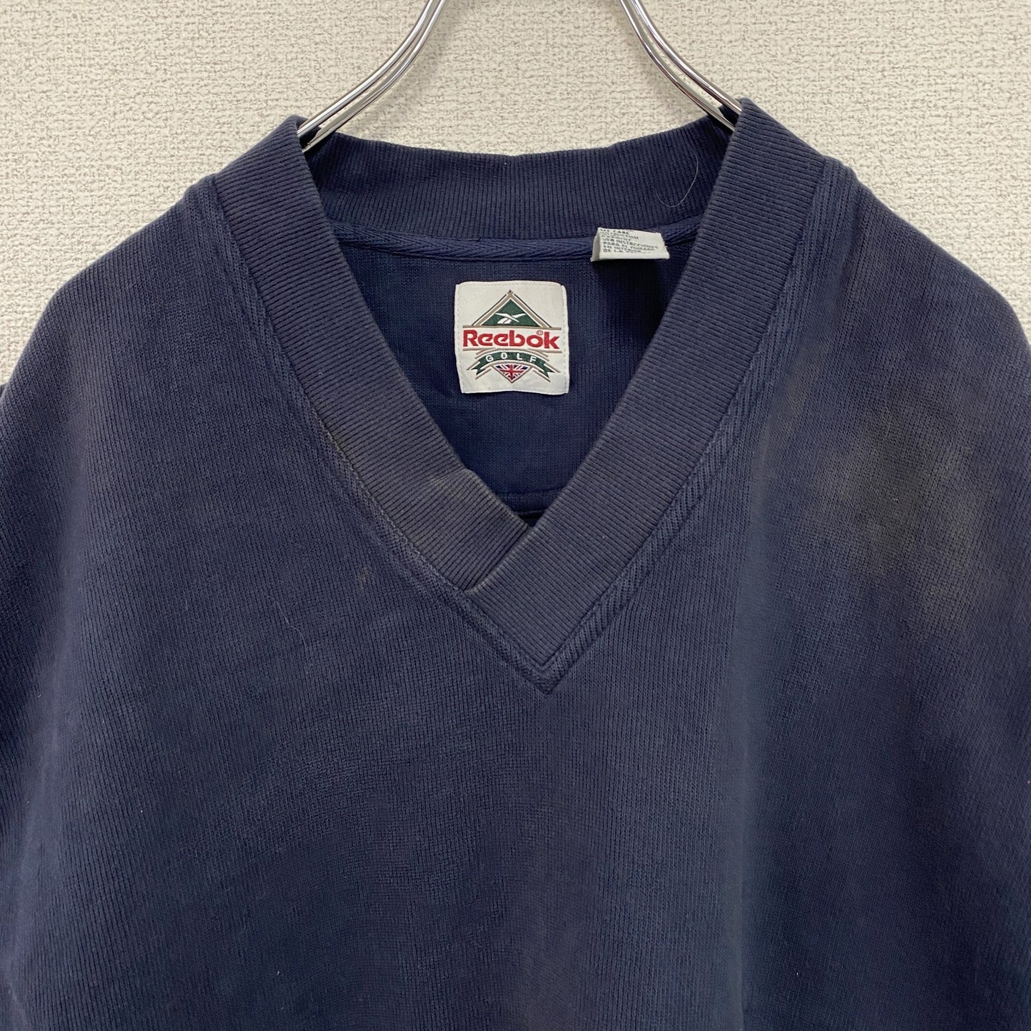 ～90s　Reebok　リーボック　コットンニットベスト　フェード　ヴィンテージ　紺　ネイビー　XLサイズ