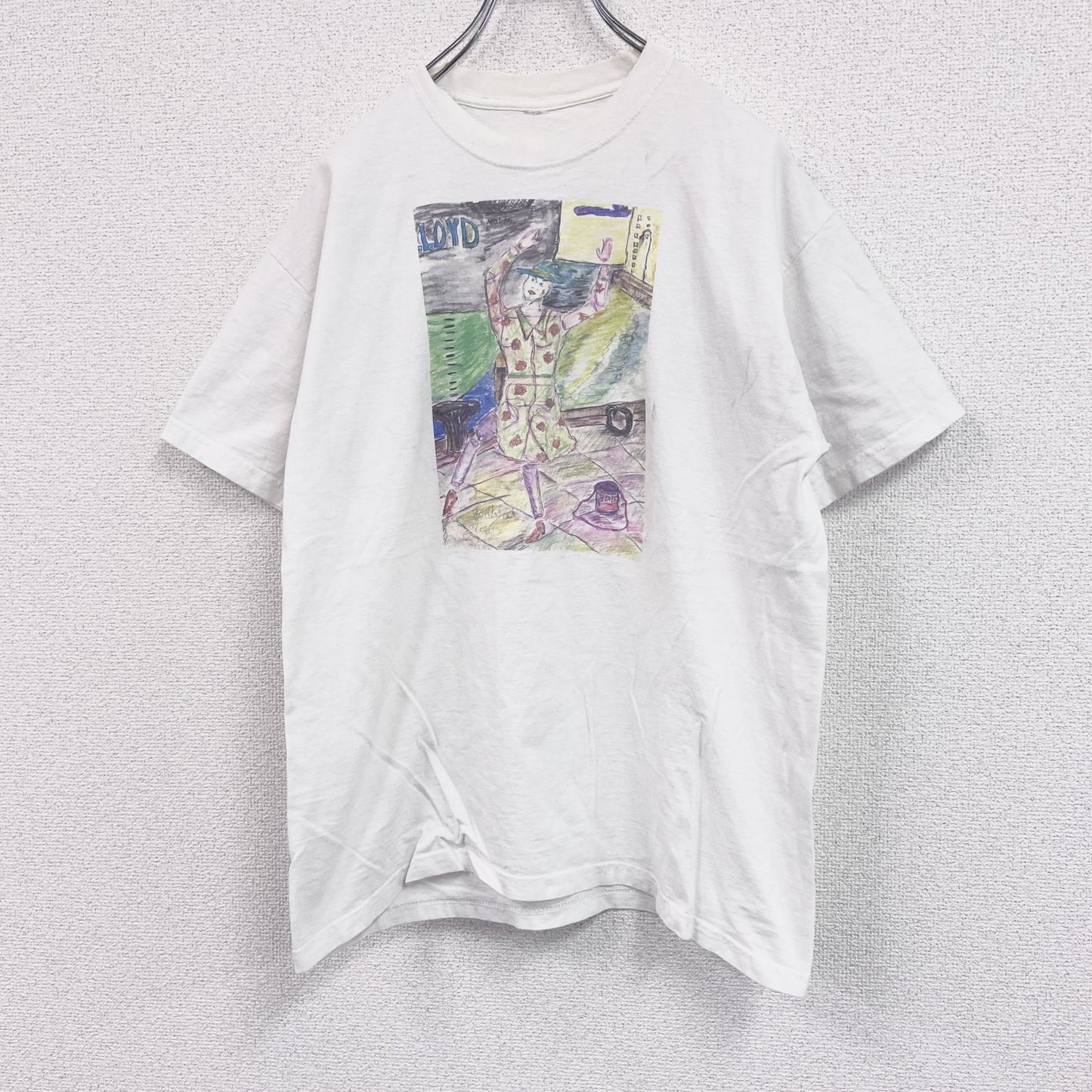 ～00s　半袖プリントTシャツ　アートT　スケッチデザイン　両面プリント　ヴィンテージ　白　ホワイト