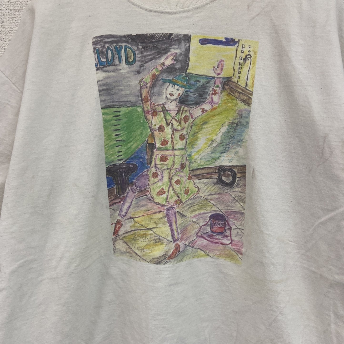 ～00s　半袖プリントTシャツ　アートT　スケッチデザイン　両面プリント　ヴィンテージ　白　ホワイト
