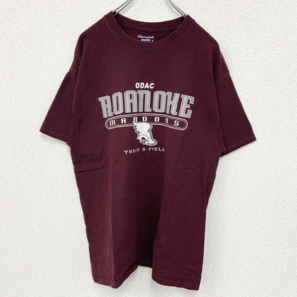 古着　used　champion　チャンピオン　半袖カレッジプリントTシャツ　ロアノーク大学　クルーネック　赤　レトロ　Lサイズ