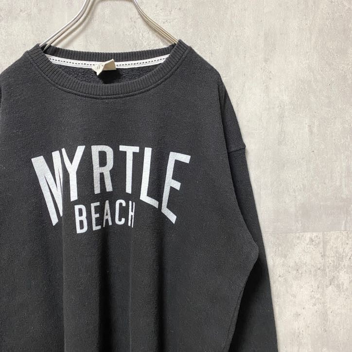 古着 used　Pacific＆Co　パシフィックアンドコー　長袖プリントセーター　MYRTLEBEACH　黒　ブラック　Lサイズ