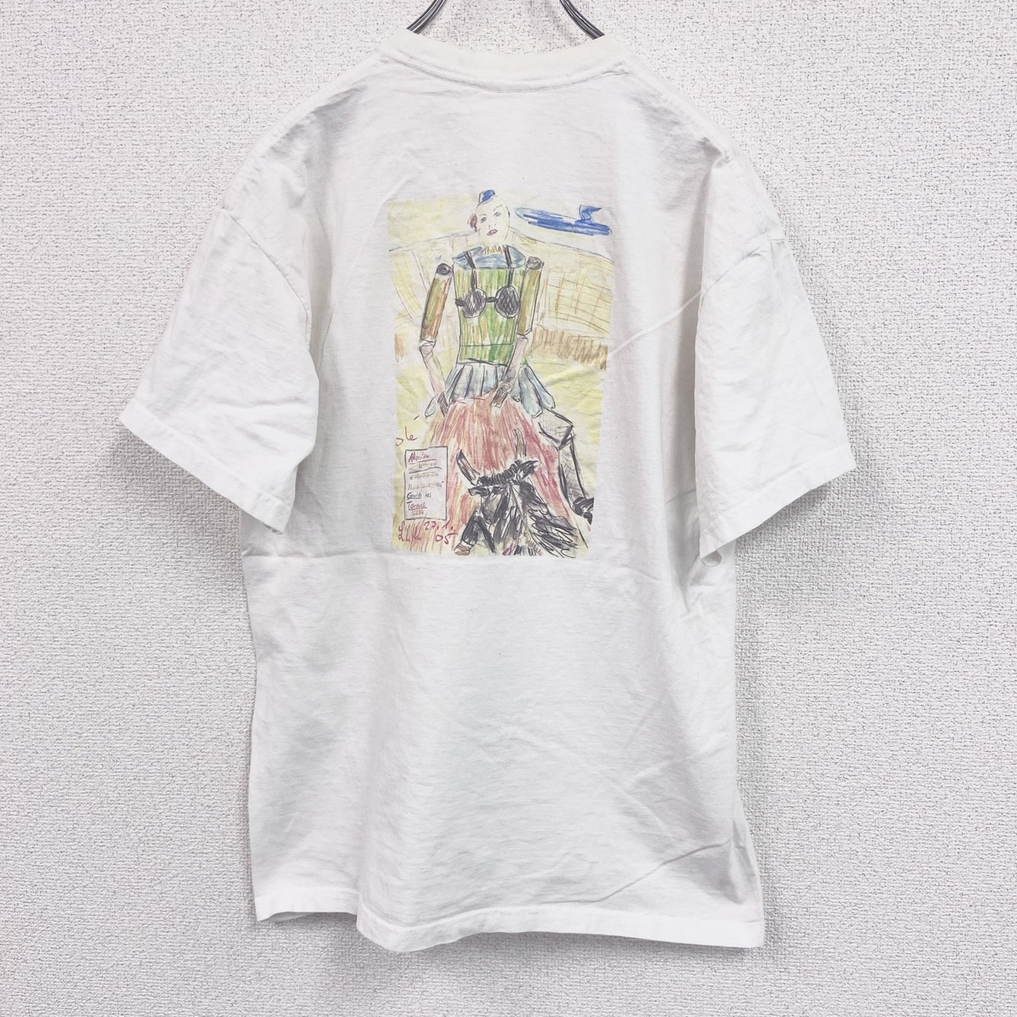 ～00s　半袖プリントTシャツ　アートT　スケッチデザイン　両面プリント　ヴィンテージ　白　ホワイト