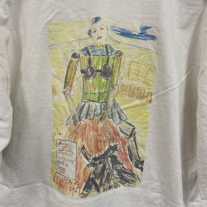 ～00s　半袖プリントTシャツ　アートT　スケッチデザイン　両面プリント　ヴィンテージ　白　ホワイト