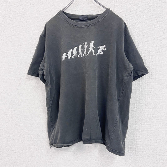 半袖プリントTシャツ　人類の進化　スポーツ　黒　ブラック