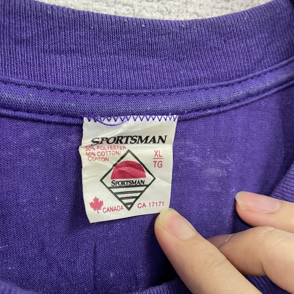 80s　SPORTSMAN　半袖プリントTシャツ　ヴィンテージ　シングルステッチ　紫　パープル　XLサイズ