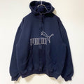 古着 used　PUMA プーマ　長袖フルジップロゴデザインパーカー　スウェットフーディ　ネイビー　前ポケット　Lサイズ