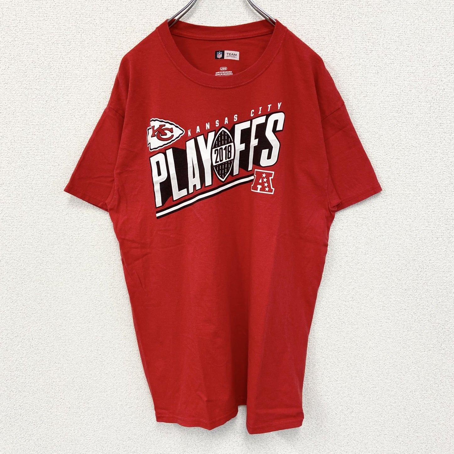 古着　used　TEAM APPAREL　半袖プリントTシャツ　NFL　カンザスシティ チーフス　アメフト　KC　赤　Lサイズ