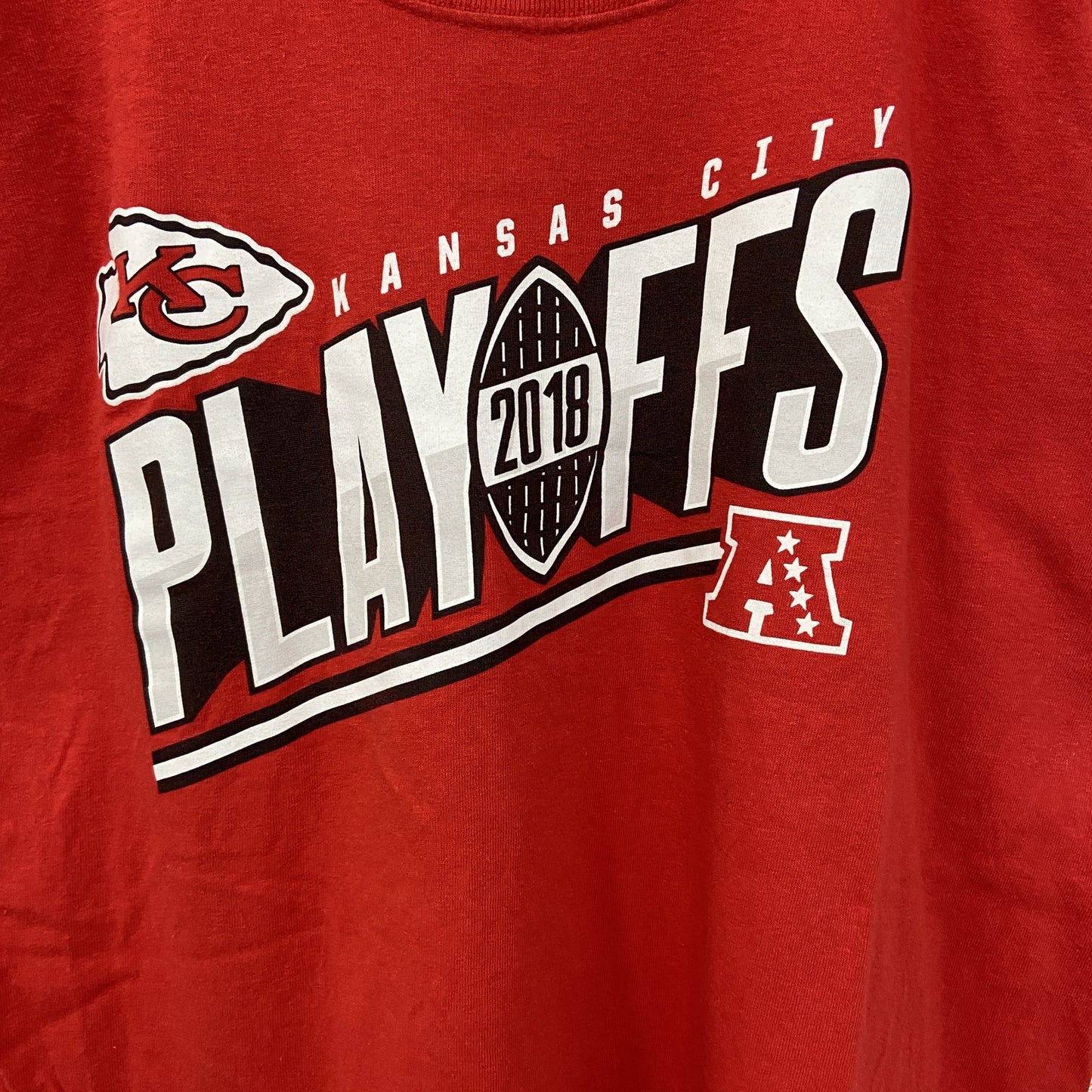 古着　used　TEAM APPAREL　半袖プリントTシャツ　NFL　カンザスシティ チーフス　アメフト　KC　赤　Lサイズ