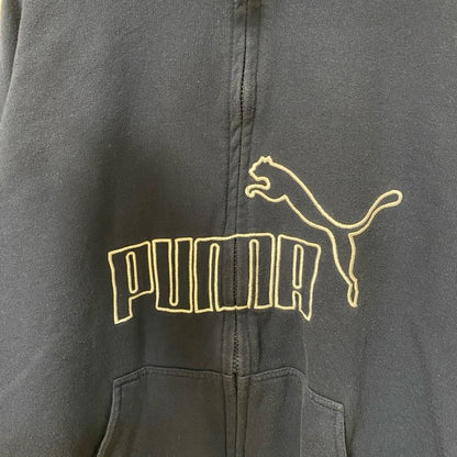 古着 used　PUMA プーマ　長袖フルジップロゴデザインパーカー　スウェットフーディ　ネイビー　前ポケット　Lサイズ