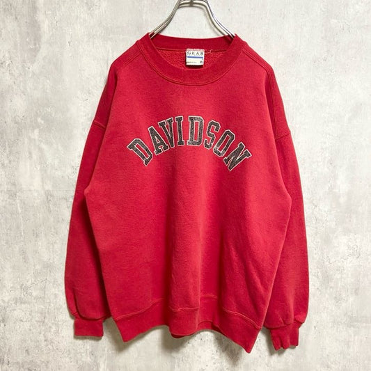～90s　GEAR　DAVITSON　プリントスウェット/トレーナー　ヴィンテージ　赤　レッド　XLサイズ