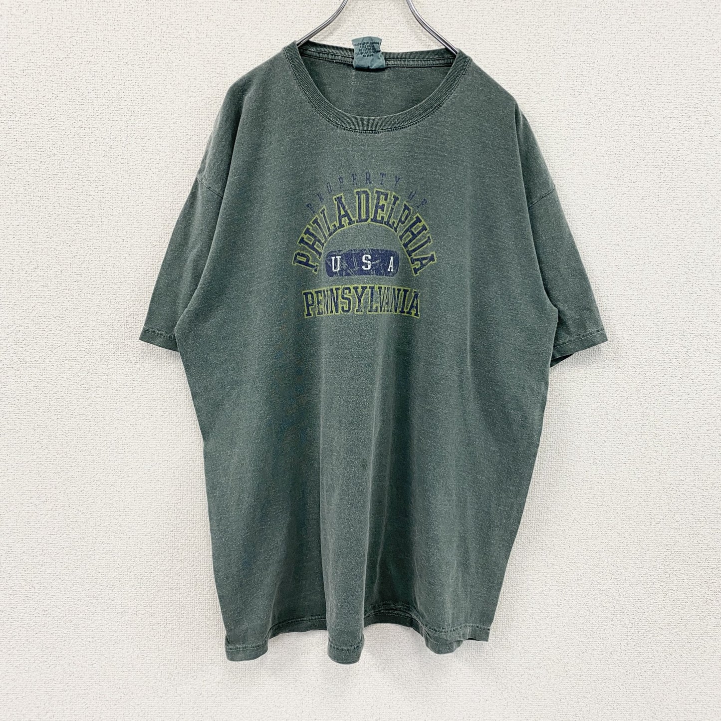 ～90s　anvil　アンヴィル　半袖プリントTシャツ　カプセルプリント　アーチプリント　3連プリント　カーキ　XLサイズ　