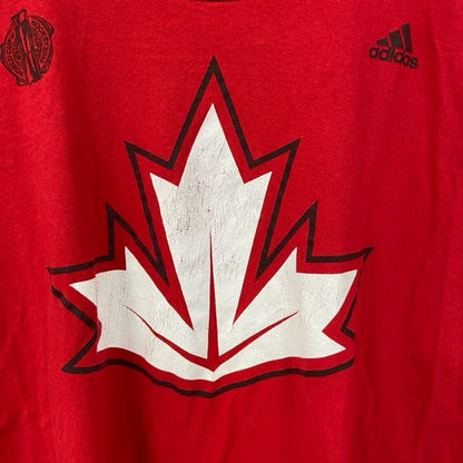 古着 used　adidas アディダス　半袖プリントTシャツ　NHL　ホッケー　カナダ　ワンポイントロゴ　赤　レッド　Lサイズ