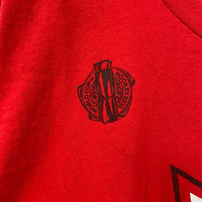 古着 used　adidas アディダス　半袖プリントTシャツ　NHL　ホッケー　カナダ　ワンポイントロゴ　赤　レッド　Lサイズ