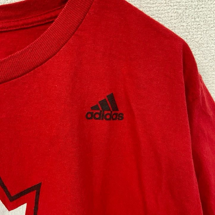 古着 used　adidas アディダス　半袖プリントTシャツ　NHL　ホッケー　カナダ　ワンポイントロゴ　赤　レッド　Lサイズ
