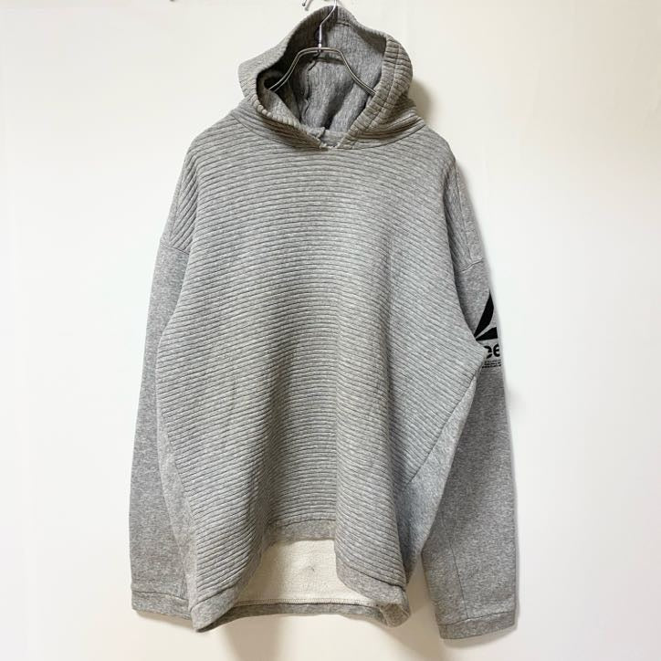 古着 used　Reebok リーボック　長袖横リブパーカー　フーディー　裏起毛　シンプルデザイン　グレー　Ｌサイズ