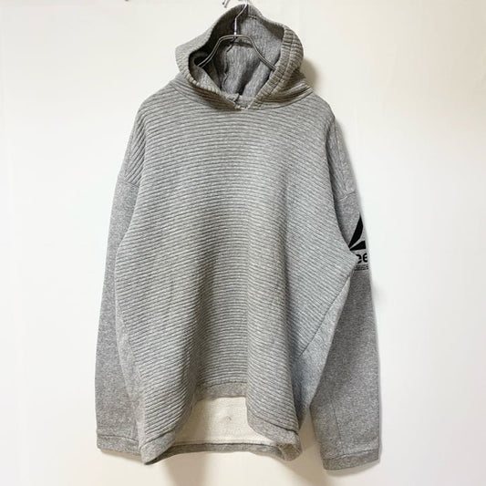 古着 used　Reebok リーボック　長袖横リブパーカー　フーディー　裏起毛　シンプルデザイン　グレー　Ｌサイズ
