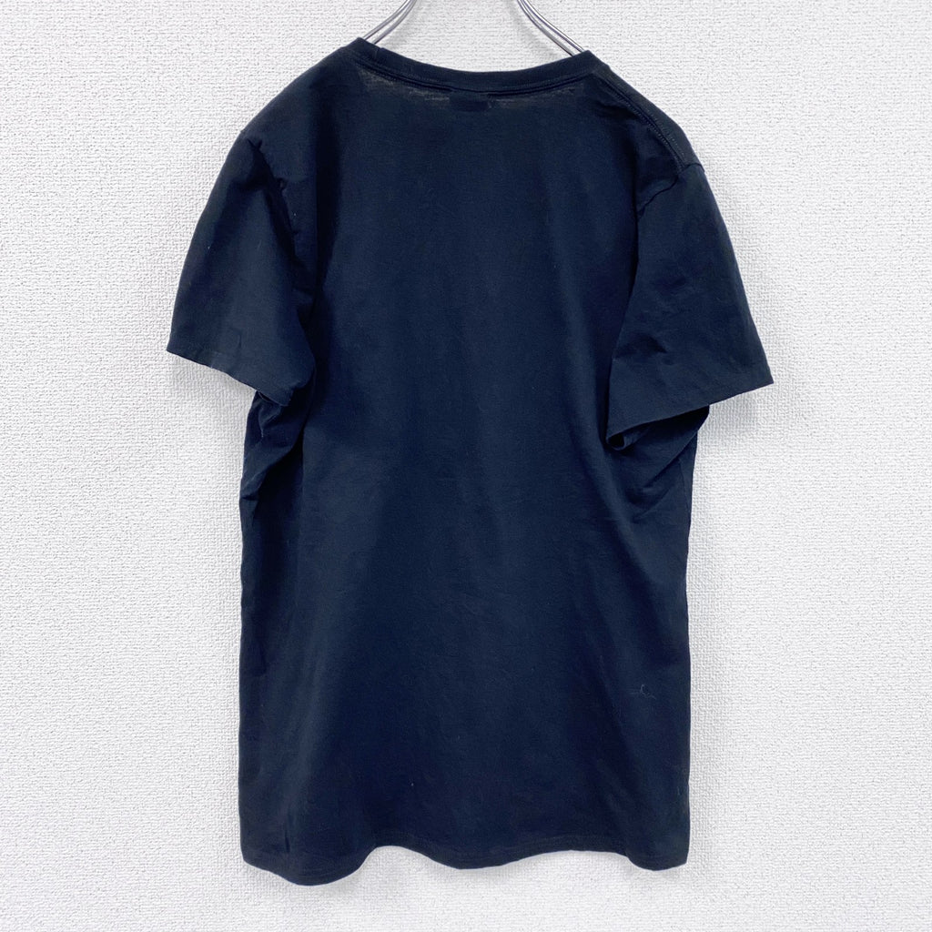 PORT&COMPANY　半袖プリント企業Tシャツ　キリスト教　ラジオ　5連プリント　英字プリント　黒　ブラック　XLサイズ