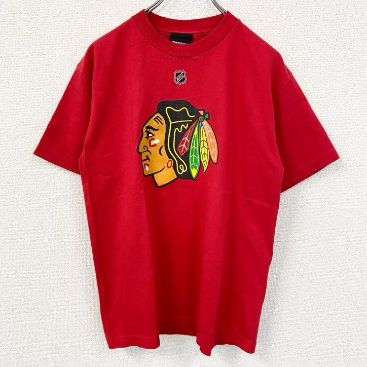 古着 used　Reebok リーボック　半袖ロゴプリントTシャツ　NHL　シカゴ・ブラックホークス　赤　レッド　Lサイズ