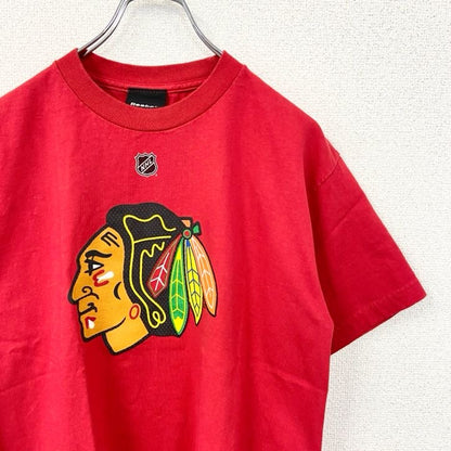 古着 used　Reebok リーボック　半袖ロゴプリントTシャツ　NHL　シカゴ・ブラックホークス　赤　レッド　Lサイズ