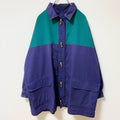 古着 used　長袖ビックシルエットジャンパー　アウター　バイカラー　グリーン　ネイビー　襟付き　秋冬服　　XXLサイズ