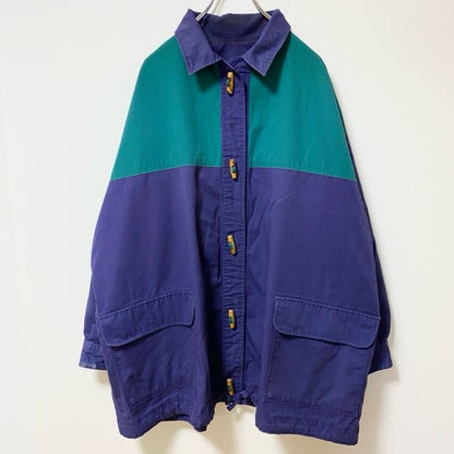 古着 used　長袖ビックシルエットジャンパー　アウター　バイカラー　グリーン　ネイビー　襟付き　秋冬服　　XXLサイズ