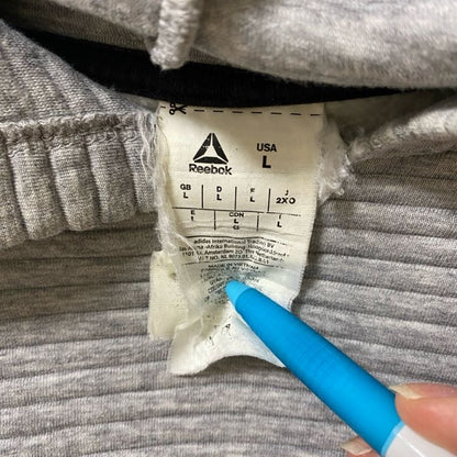 古着 used　Reebok リーボック　長袖横リブパーカー　フーディー　裏起毛　シンプルデザイン　グレー　Ｌサイズ