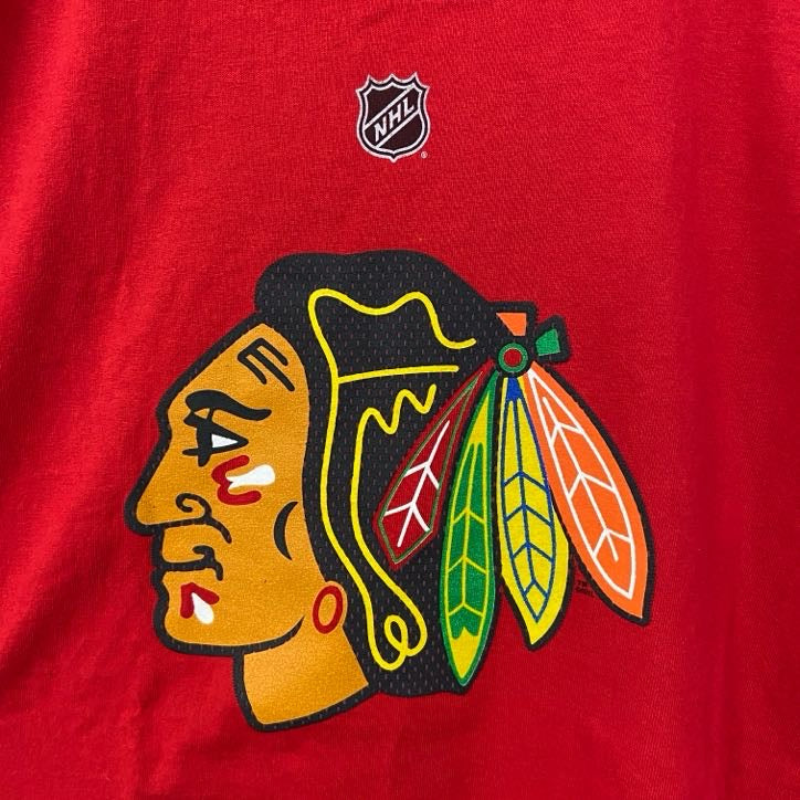 古着 used　Reebok リーボック　半袖ロゴプリントTシャツ　NHL　シカゴ・ブラックホークス　赤　レッド　Lサイズ