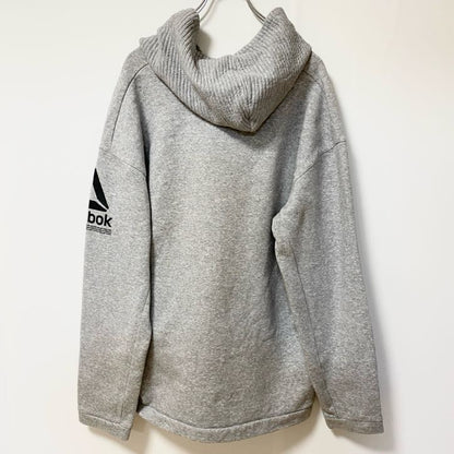 古着 used　Reebok リーボック　長袖横リブパーカー　フーディー　裏起毛　シンプルデザイン　グレー　Ｌサイズ