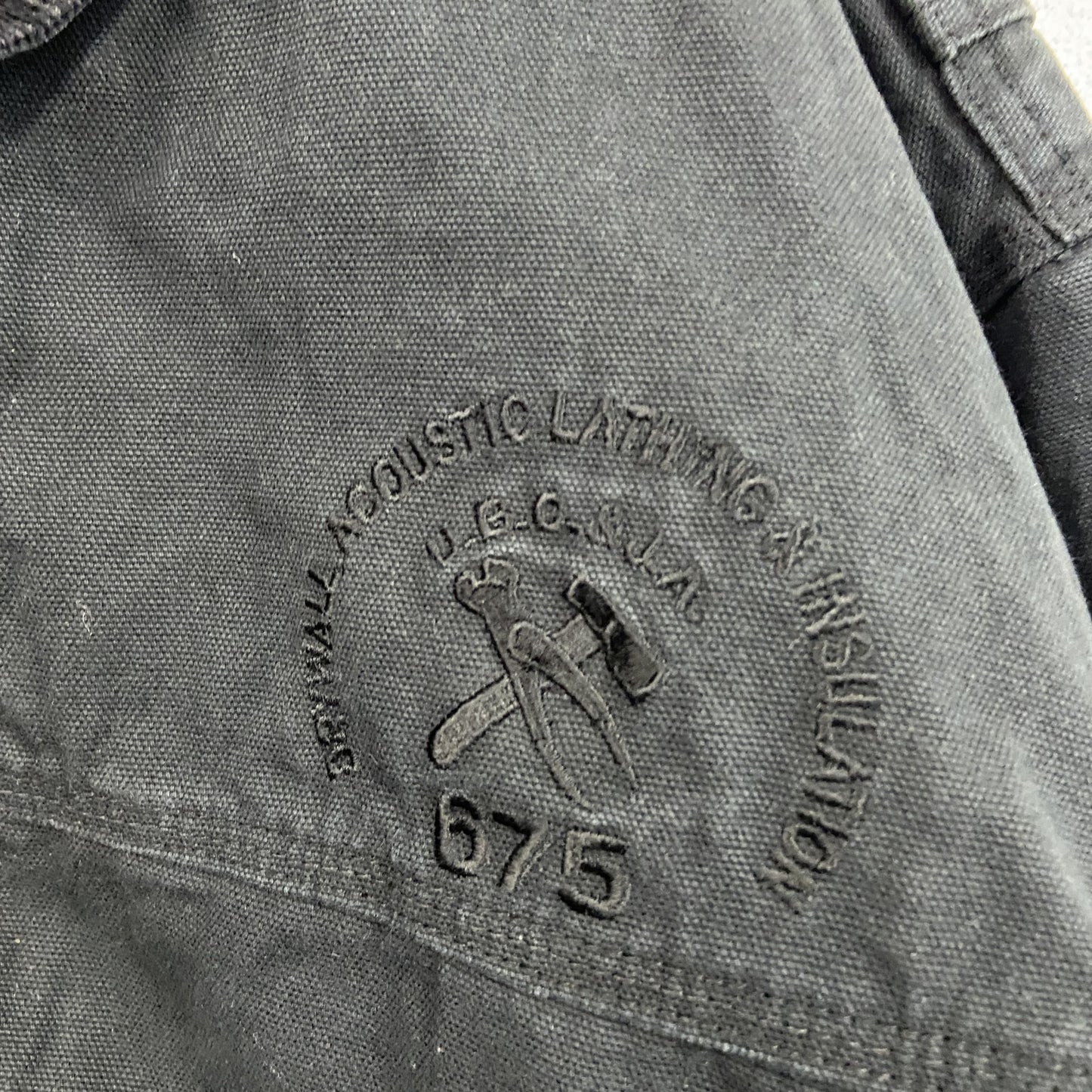 WEARHOUSEDEPOT　フルジップダックジャケット　コーデュロイカラー　チェックライナー　比翼仕立て　刺繍ロゴ　黒　ブラック