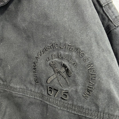 WEARHOUSEDEPOT　フルジップダックジャケット　コーデュロイカラー　チェックライナー　比翼仕立て　刺繍ロゴ　黒　ブラック