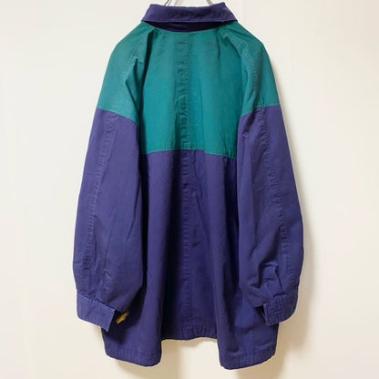 古着 used　長袖ビックシルエットジャンパー　アウター　バイカラー　グリーン　ネイビー　襟付き　秋冬服　　XXLサイズ