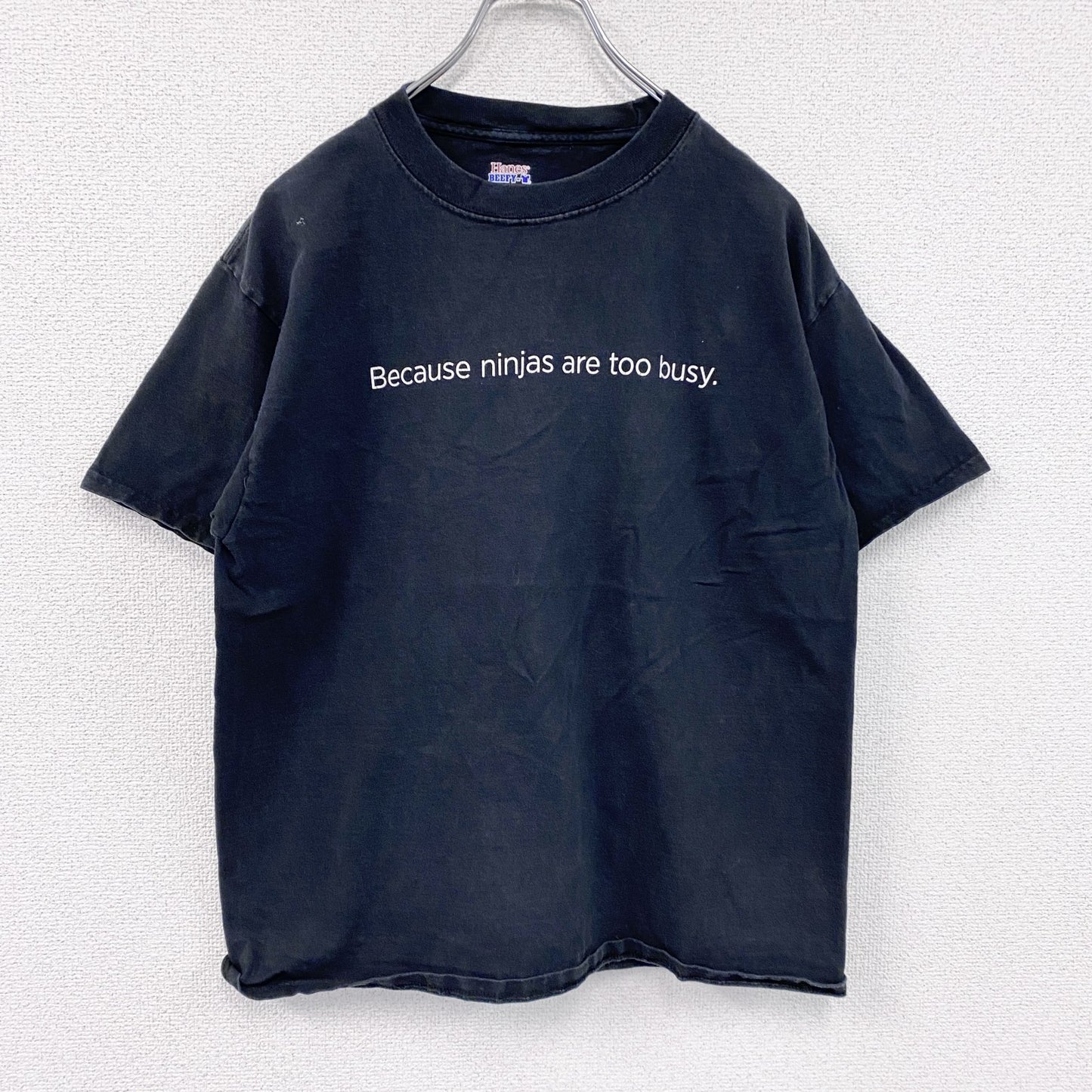 Hanes　ヘインズ　半袖メッセージプリントTシャツ　黒　ブラック　Mサイズ