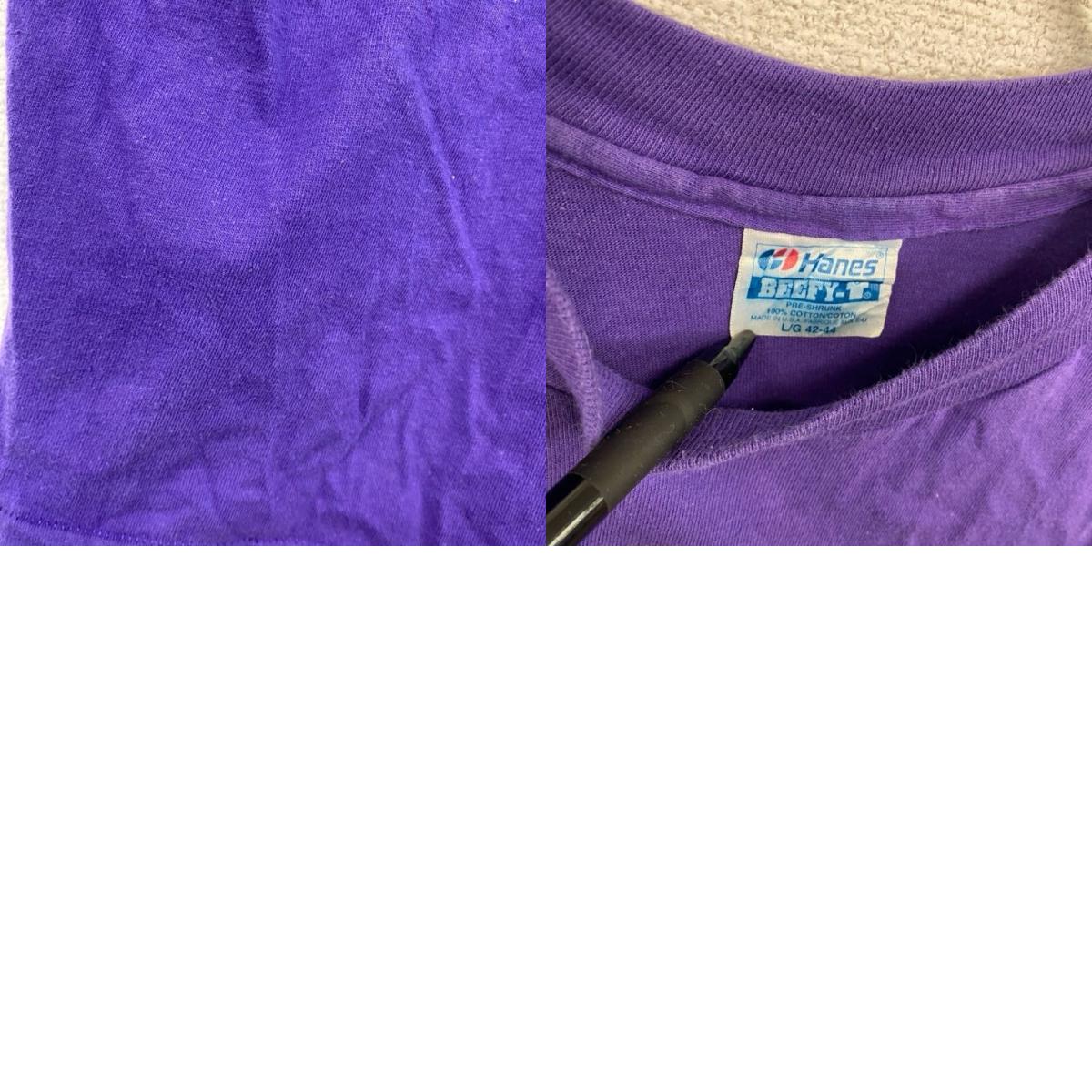 90s　Hanes　ヘインズ　半袖Tシャツ　ヴィンテージ　シングルステッチ　紫　パープル　Lサイズ