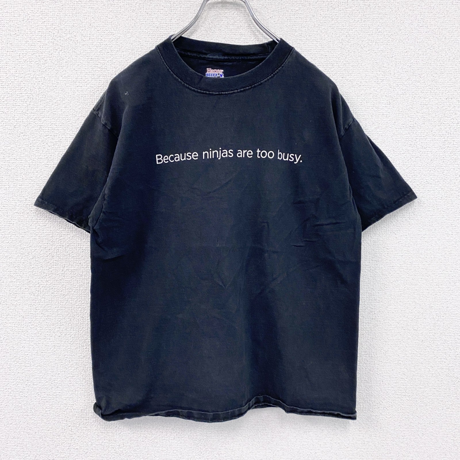 Hanes　ヘインズ　半袖メッセージプリントTシャツ　黒　ブラック　Mサイズ