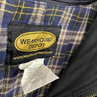 WEARHOUSEDEPOT　フルジップダックジャケット　コーデュロイカラー　チェックライナー　比翼仕立て　刺繍ロゴ　黒　ブラック