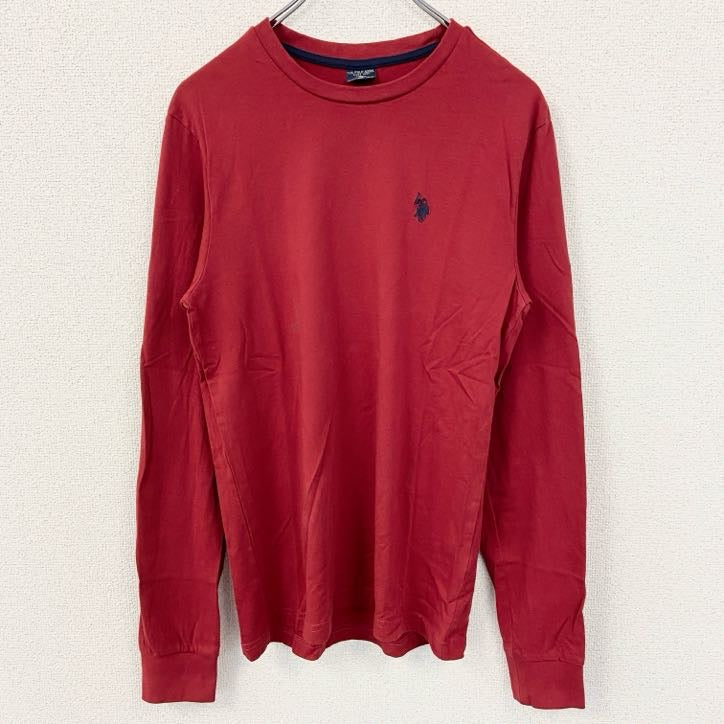 古着 used　U.S.POLOASSN　ユーエスポロアッスン　長袖Tシャツ　ロンT　ワンポイントロゴ刺繍　赤　レッド　XSサイズ