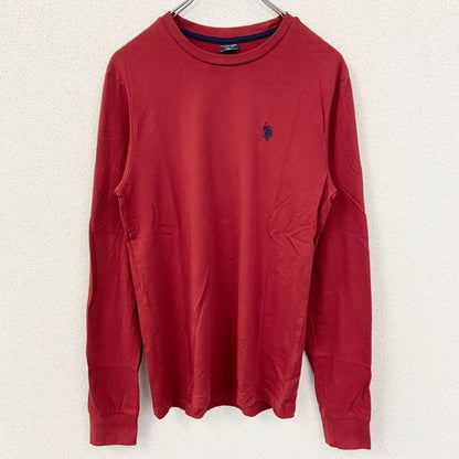 古着 used　U.S.POLOASSN　ユーエスポロアッスン　長袖Tシャツ　ロンT　ワンポイントロゴ刺繍　赤　レッド　XSサイズ
