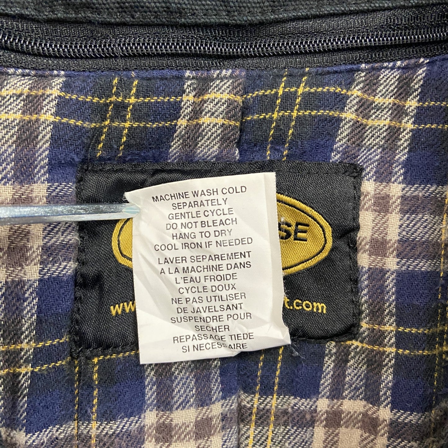 WEARHOUSEDEPOT　フルジップダックジャケット　コーデュロイカラー　チェックライナー　比翼仕立て　刺繍ロゴ　黒　ブラック