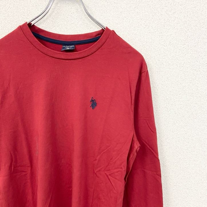 古着 used　U.S.POLOASSN　ユーエスポロアッスン　長袖Tシャツ　ロンT　ワンポイントロゴ刺繍　赤　レッド　XSサイズ