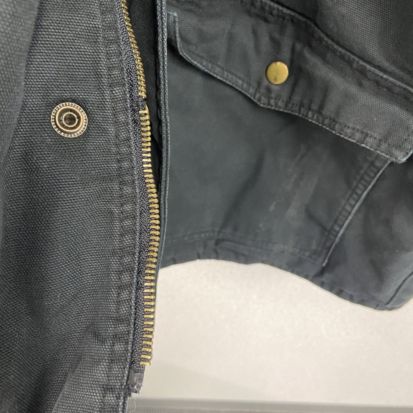 WEARHOUSEDEPOT　フルジップダックジャケット　コーデュロイカラー　チェックライナー　比翼仕立て　刺繍ロゴ　黒　ブラック
