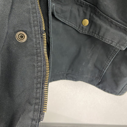 WEARHOUSEDEPOT　フルジップダックジャケット　コーデュロイカラー　チェックライナー　比翼仕立て　刺繍ロゴ　黒　ブラック