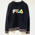 FILA　フィラ　スウェット/トレーナー　リブライン　デカロゴ　ワッペン　クルーネック　黒　ブラック　Sサイズ