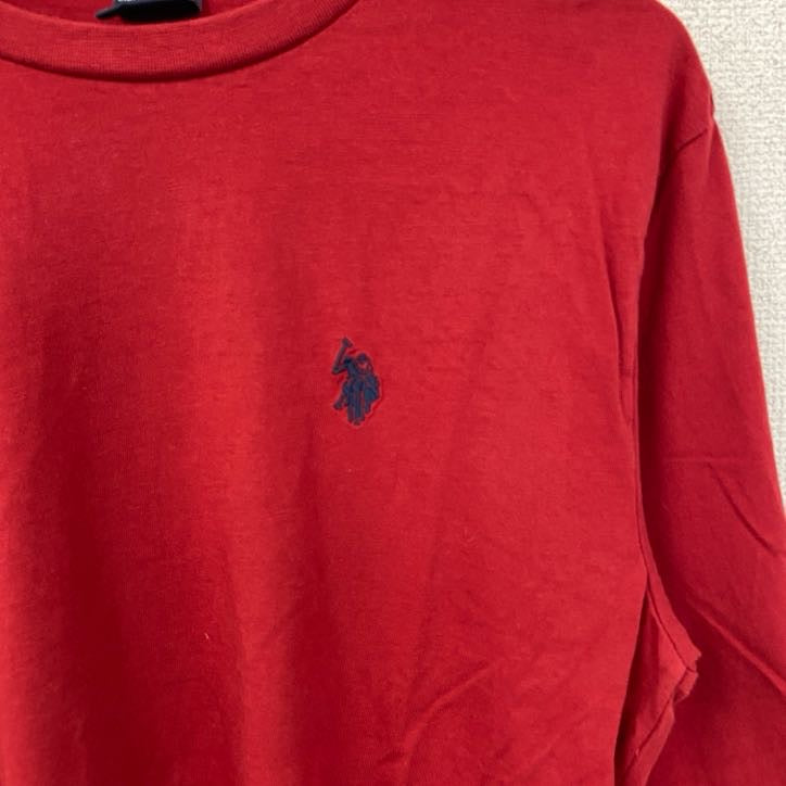 古着 used　U.S.POLOASSN　ユーエスポロアッスン　長袖Tシャツ　ロンT　ワンポイントロゴ刺繍　赤　レッド　XSサイズ