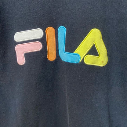 FILA　フィラ　スウェット/トレーナー　リブライン　デカロゴ　ワッペン　クルーネック　黒　ブラック　Sサイズ